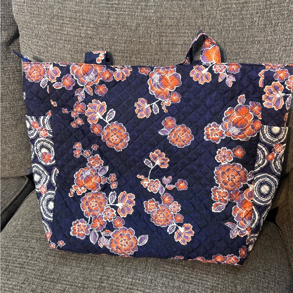 Avon Navy and Orange Floral Tote Bag